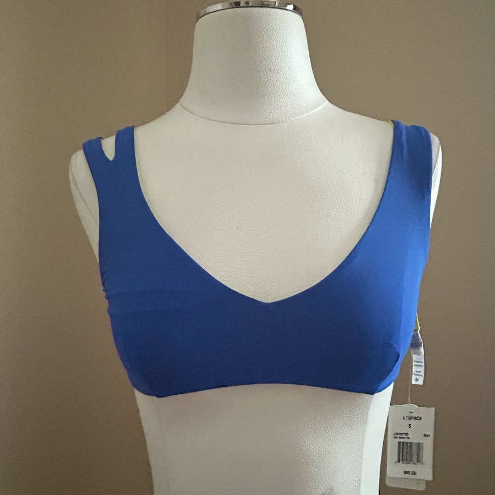 L*SPACE REVERSIBLE Blue/Green swimwear top. Small. New With Tags!
